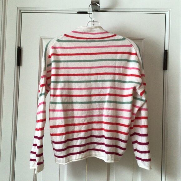 JCrew Women's Cashmere Roll Neck Sweater Stripped Dark Berry Sz S - Picture 5 of 6